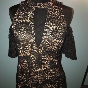 Sexy lace black cold shoulder shirt